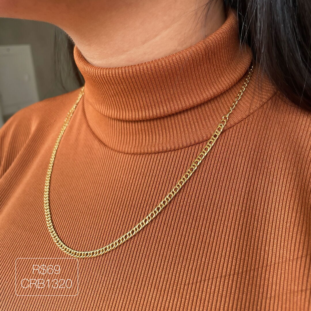 Colar 45cm Grumet Diamantado Liso Dourado